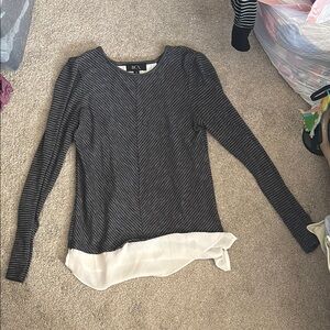 BCX Women's Black and Cream Striped Top